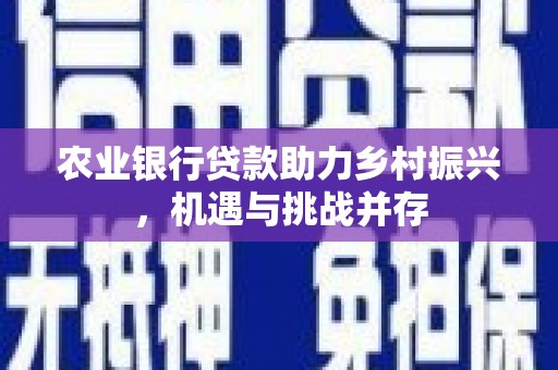 马边农业银行贷款助力乡村振兴，机遇与挑战并存
